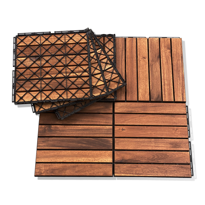 BEEFURNI 12" x 12" Wood Interlocking Deck Tile in Brown Wayfair